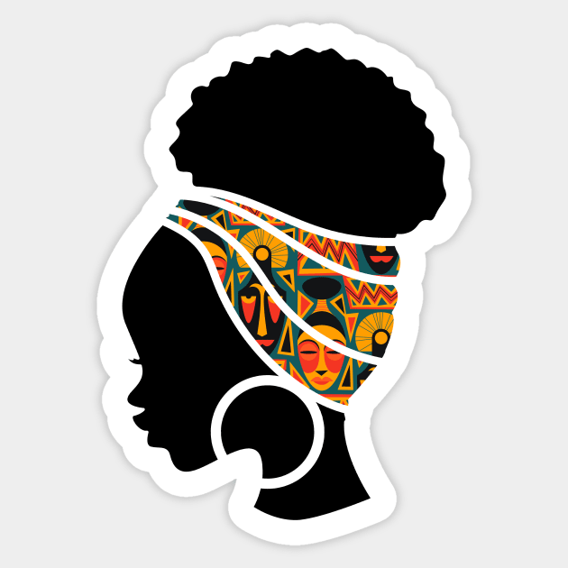 Afro Hair Woman with African Pattern Headwrap Sticker by logiamerch